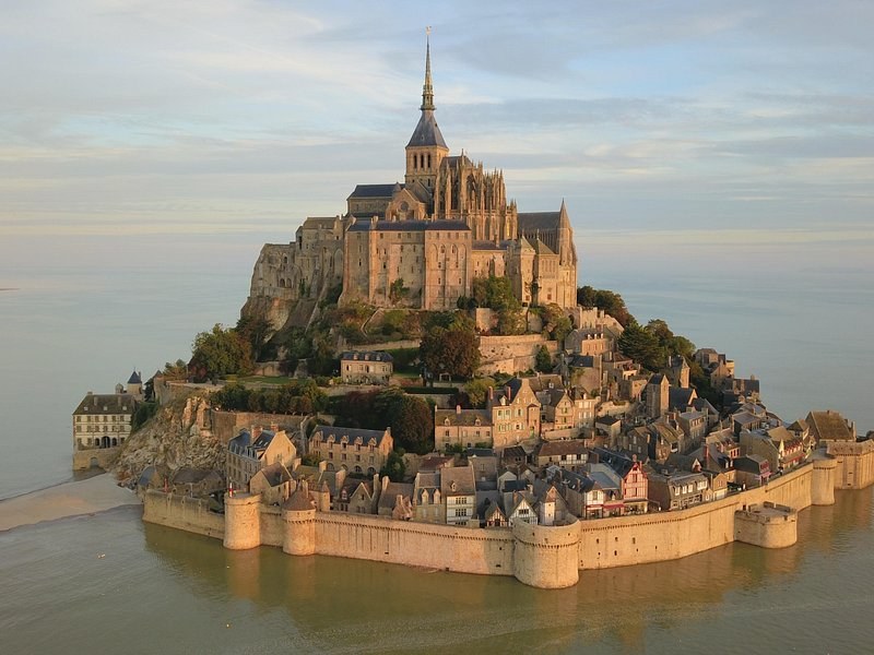Mont-Saint-Michel rising from the bay at high tide